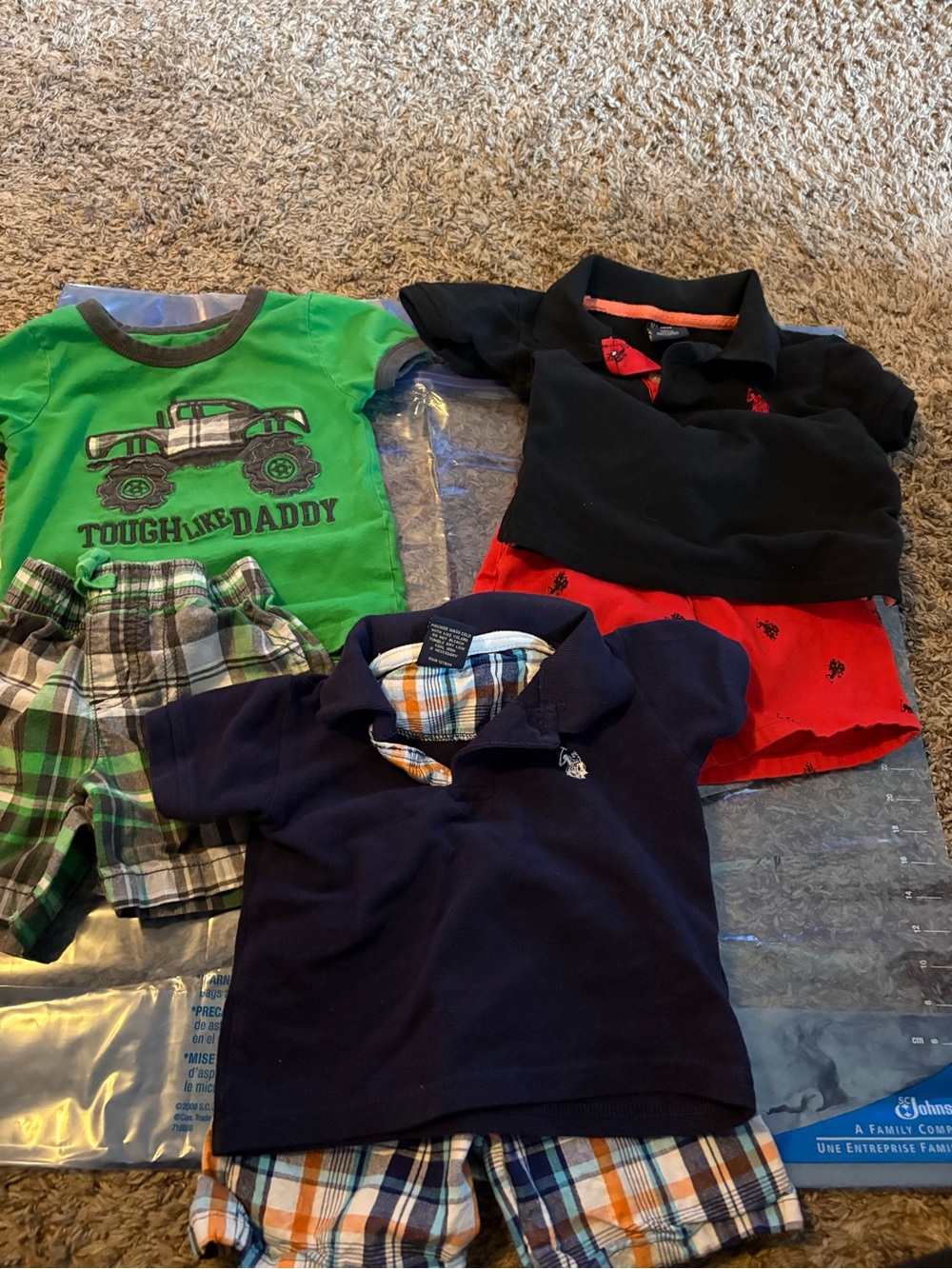 Boys Navy Polo with Plaid Shorts Set - Unbranded
